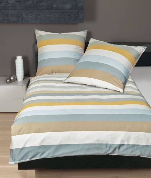 Janine Mako-Satin Bettwäsche 2 teilig Bettbezug 155 x 200 cm Kopfkissenbezug 80 x 80 cm J. D. 87080-002-510 dampfblau senfgold meeresdunst
