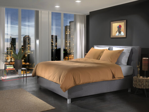 Yellow Perkal Percale Bettwäsche 155 Cognac Brown Uni Cognac-Brown 1 Bettbezug 155x220cm + 1 Kissenbezug 80x80cm