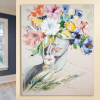 Gilde Bild Frau mit Blumenhut (BxHxL) 80 cm x 100 cm x 3...