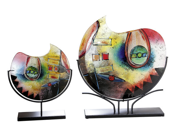 Gilde Glasart Dekovase Color Confuso (BxHxL) 44 cm x 49 cm x 10 cm rot gelb blau schwarzer Metallhalter