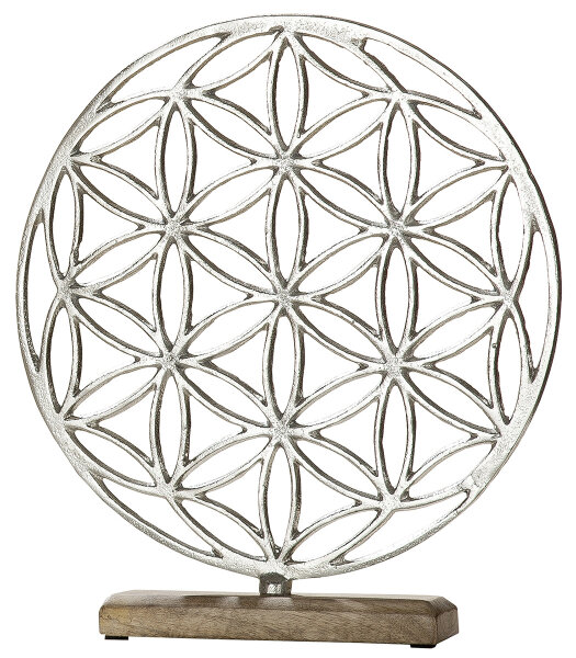 Gilde Alu Lebensblume auf Holzbase (BxHxL) 5 cm x 36 cm x 32 cm silber Mangoholz