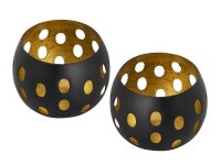 Soma Teelichthalter Set 2-teilig Kerzenhalter Florina Kugelform schwarz matt innen vergoldet
