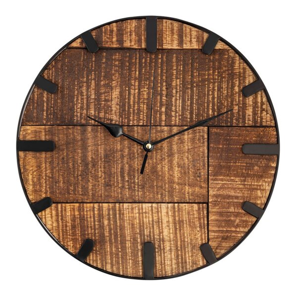 Soma Wanduhr Holz ø 30 cm Wohnzimmeruhr modern rund aus Holz Vintage lautlos aus Mangoholz massiv