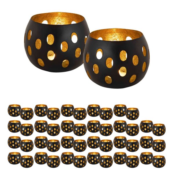 Soma Teelichthalter 48-teilig Set 2 x 24 VE Kerzenhalter Florina Kugelform schwarz matt innen vergoldet
