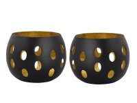 Soma Teelichthalter 48-teilig Set 2 x 24 VE Kerzenhalter Florina Kugelform schwarz matt innen vergoldet