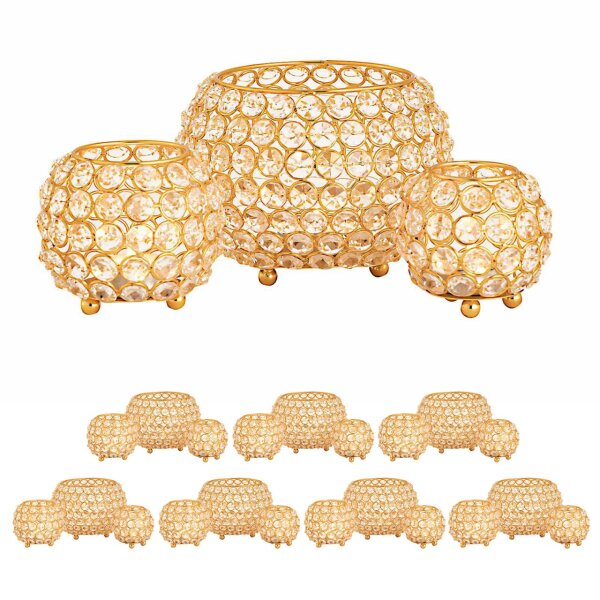 Soma Kerzenhalter 24-teilig Set 3 x 8 VE Teelichthalter Crystal Kerzenständer gold o. silber Vintage Kris gold