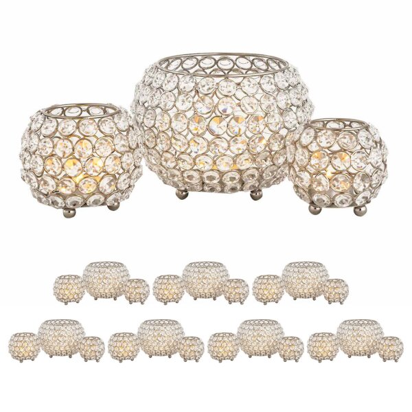 Soma Kerzenhalter 24-teilig Set 3 x 8 VE Teelichthalter Crystal Kerzenständer gold o. silber Vintage Kris silber