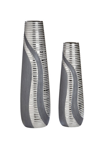 Gilde Keramik Kegelvase "Sevilla" VE 2 (BxHxL) 12 cm x 39 cm x 12 cm anthrazit/silber Sie kaufen hier immer ein Set von 2 gleichen Artikeln.