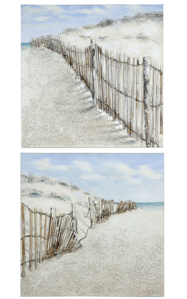 Gilde Bild Gemälde "Dünenzaun" VE 2 so (BxHxL) 40 cm x 40 cm x 2,6 cm sand/braun/blau, 3D, handgemalt Leinwand Sie kaufen hier immer ein Set von 2 gleichen Artikeln.