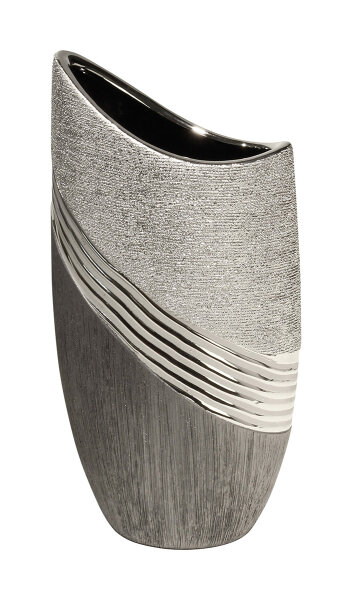 Gilde Keramik Halbmondvase"Bridgetown" VE 2 (BxHxL) 15 cm x 30 cm x 8 cm grau,silber Sie kaufen hier immer ein Set von 2 gleichen Artikeln.