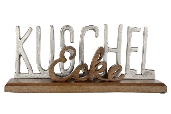 Gilde Holz Schriftzug "Kuschelecke" VE 2 (BxHxL) 43 cm x 17 cm x 8 cm Mangoholz, Alu Sie kaufen hier immer ein Set von 2 gleichen Artikeln.