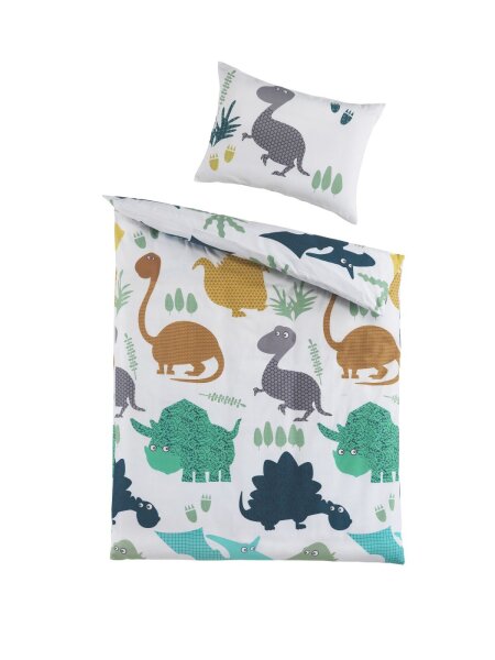Optidream Baby Renforcé Bettwäsche 100 x 135 cm + 40 x 60 cm Dino Welt blau