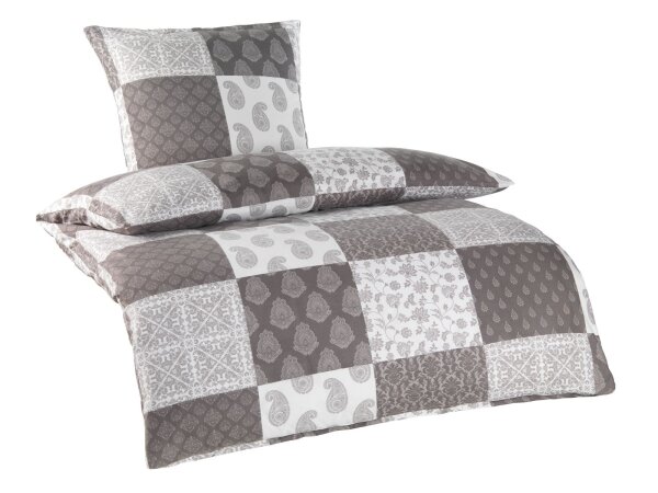 Optidream Mikrofaser Bettwäsche 135 x 200 cm Bettbezug Kopfkissenbezug 80 x 80 cm Patty-Grau grau weiss