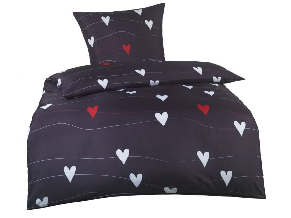 Optidream Mikrofaser Bettwäsche 135 x 200 cm Bettbezug Kopfkissenbezug 80 x 80 cm Amiki schwarz