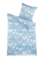 Optidream Mikrofaser Bettwäsche 135 x 200 cm Bettbezug Kopfkissenbezug 80 x 80 cm Herz-Blau blau weiss