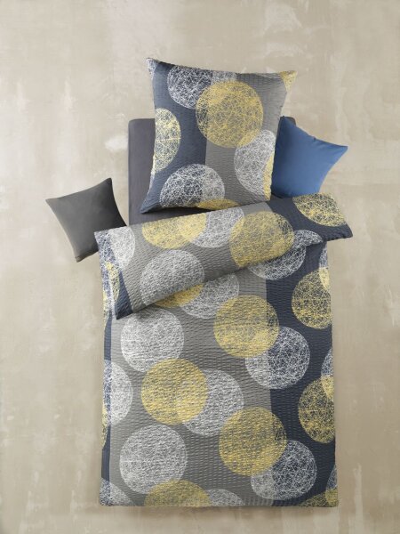 Optidream Mikrofaser Seersucker Bettwäsche 135 x 200 cm Bettbezug Kopfkissenbezug 80 x 80 cm Sphere grau gelb