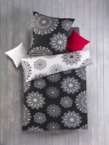 Optidream Renforcé Bettwäsche 135 x 200 cm Bettbezug Kopfkissenbezug 80 x 80 cm Luisa-Wende weiss / schwarz