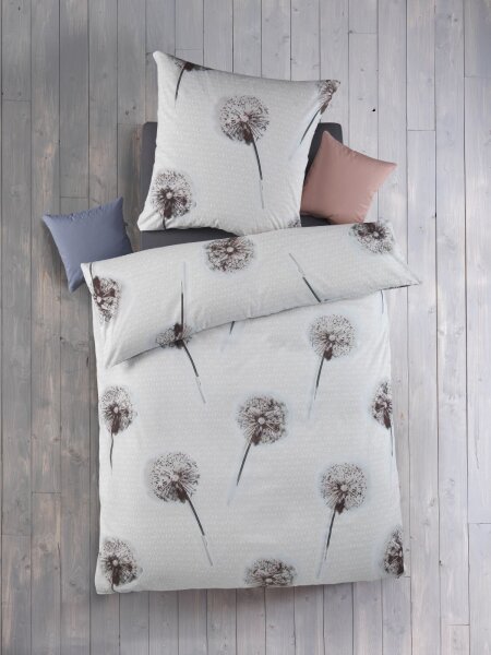 Optidream Renforcé Bettwäsche 135 x 200 cm Bettbezug Kopfkissenbezug 80 x 80 cm Pusteblume weiß / grau / altrosa