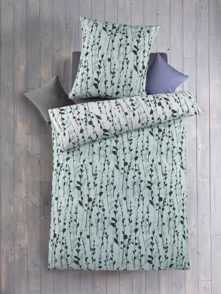 Optidream Renforcé Bettwäsche 135 x 200 cm Bettbezug Kopfkissenbezug 80 x 80 cm Fjella-Wende weiss / gruen
