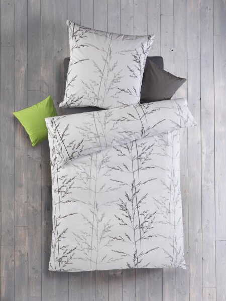 Optidream Renforcé Bettwäsche 135 x 200 cm Bettbezug Kopfkissenbezug 80 x 80 cm Gracia weiss / hellgrau