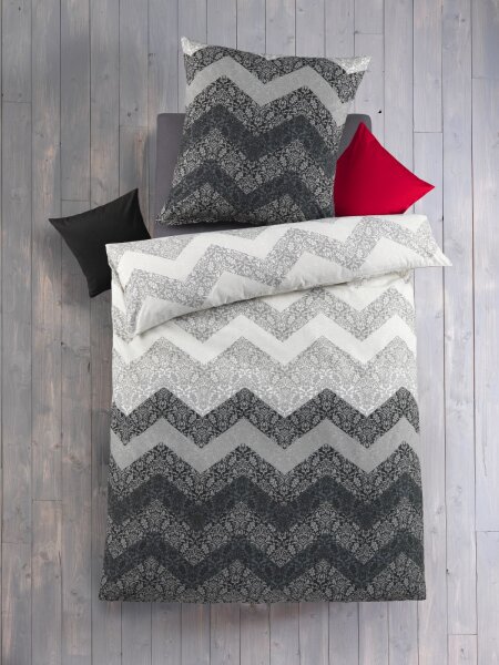 Optidream Renforcé Bettwäsche 135 x 200 cm Bettbezug Kopfkissenbezug 80 x 80 cm Nelio grau / silber / weiss