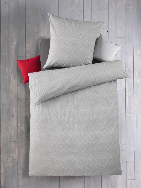 Optidream Renforcé Bettwäsche 135 x 200 cm Bettbezug Kopfkissenbezug 80 x 80 cm Squares-Grau grau /weiss