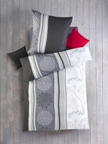 Soma Renforcé Bettwäsche 135 x 200 cm Bettbezug Kopfkissenbezug 80 x 80 cm Viola anthrazit / weiss