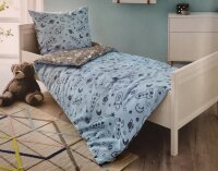 Soma Biber Bettwäsche-Set 2 teilig Bettbezug 2tlg 135x200cm Kopfkissenbezug 80x80cm Universum Weltall Rakete Planeten blau