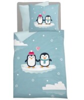 Soma Biber Bettwäsche-Set 2 teilig Bettbezug 2tlg 135x200cm Kopfkissenbezug 80x80cm Pinguin blau grün türkis Wende