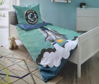 Soma Biber Bettwäsche-Set 2 teilig Bettbezug 2tlg 135x200cm Kopfkissenbezug 80x80cm blau Space Rakete Weltall