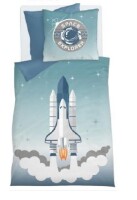 Soma Biber Bettwäsche-Set 2 teilig Bettbezug 2tlg 135x200cm Kopfkissenbezug 80x80cm blau Space Rakete Weltall