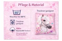 Soma Renforc&eacute; Bettw&auml;sche-Set 2 teilig Bettbezug 2tlg 135x200cm 80x80 Pferde Bettw&auml;sche rosa pink