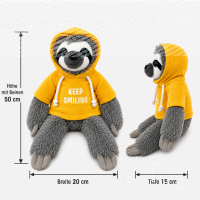 Faultier Kuscheltier XXL 50 cm Faultier Pl&uuml;schtier Anime Kawaii Plush Stofftier Cute Plushies Pl&uuml;schtiere Plushie Halloween Weihnachten Geschenke f&uuml;r Kinder (Faultier grau Keep Smiling)