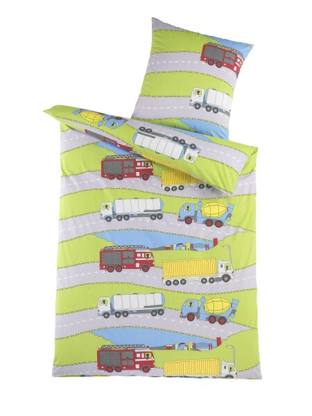 Optidream Renforcé Bettwäsche 135 x 200 cm Bettbezug Kopfkissenbezug 80 x 80 cm Trucks grau