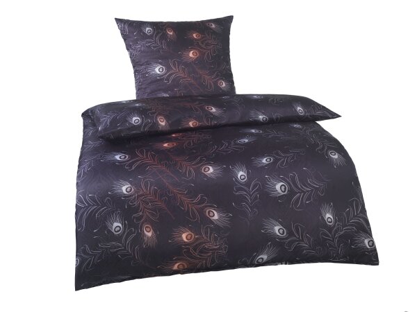 Optidream Mikrofaser Bettwäsche 135 x 200 cm Bettbezug Kopfkissenbezug 80 x 80 cm Pavo schwarz