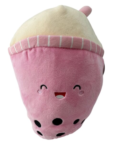 Bubble Tea Plüschtier 26 cm – Boba Kuscheltier Kissen für Kinder rosa