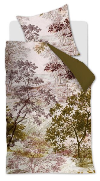 Beddinghouse Mako-Satin Bettwäsche + 1x Landschaft 155 x 220 cm, 80 x 80 cm grün