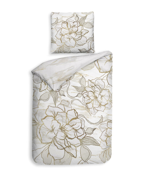 Heckett and Lane Mako Satin Fabiola Bettwäsche 135 Off-White Flowers Off-white 1 Bettbezug 135x200cm + 1 Kissenbezug 80x80cm