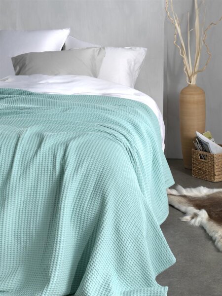 Heckett and Lane  Wafel Bettüberwurf 180/260 Sea Green Uni Sea-Green