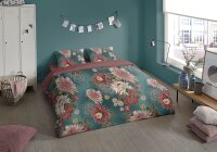 Soma Microfaser Bettwäsche 135 X 200 cm + 1 x 80 X 80 cm Blume floral Petrol