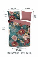 Soma Microfaser Bettwäsche 135x200 cm + 1x 80x80 cm – Floral Blume in Petrol – Weich, Pflegeleicht & Hautsympathisch