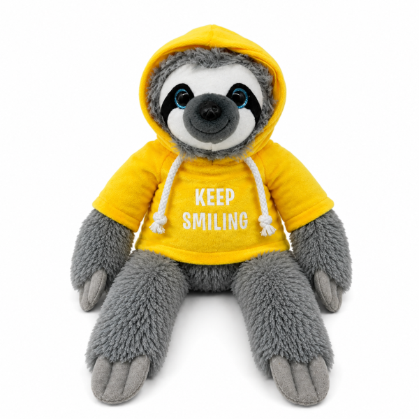 Soma Faultier Kuscheltier 70 cm, gelbes Plüschtier mit Hoodie Keep Smiling, weiches Stofftier Kawaii Plushie Geschenk für Kinder