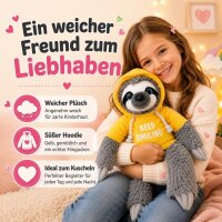 Soma Faultier Kuscheltier 70 cm, gelbes Plüschtier mit Hoodie Keep Smiling, weiches Stofftier Kawaii Plushie Geschenk für Kinder