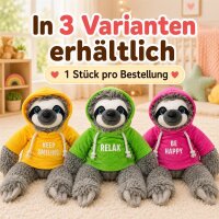 Soma Faultier Kuscheltier 70 cm, gelbes Plüschtier mit Hoodie Keep Smiling, weiches Stofftier Kawaii Plushie Geschenk für Kinder