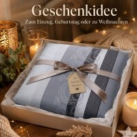 Janine Feinbiber Wende-Bettwäsche Davos 6456-08 135x200 cm + 80x80 cm Bordüre paisley Streifen Anthrazit grau