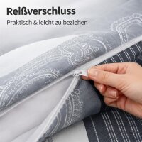 Janine Feinbiber Wende-Bettwäsche Davos 6456-08 155x220 cm + 80x80 cm Bordüre paisley Streifen silber Anthrazit grau