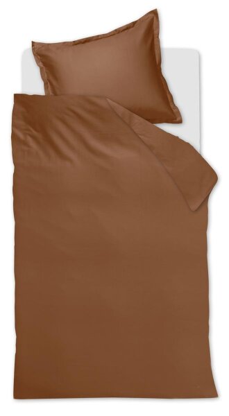 Ambiante Satin Bettwäsche Uni_Brown_ _UV_135x200 + 1x 1 , 1 135 x 200 cm, 80 x 80 cm braun