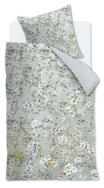 Beddinghouse Bettwäsche Fleurelle_Grey Green_ _UV_135x200 + 1x 1 , 1 135 x 200 cm, 80 x 80 cm Grau