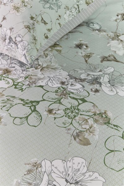 Beddinghouse Bettwäsche Fleurelle_Grey Green_ _UV_155x220 + 1x 1 , 1 155 x 220 cm, 80 x 80 cm Grau