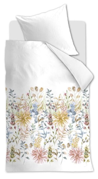 Beddinghouse Bettwäsche Flowerfields_White_ _UV_155x220 + 1x 1 , 1 155 x 220 cm, 80 x 80 cm weiß